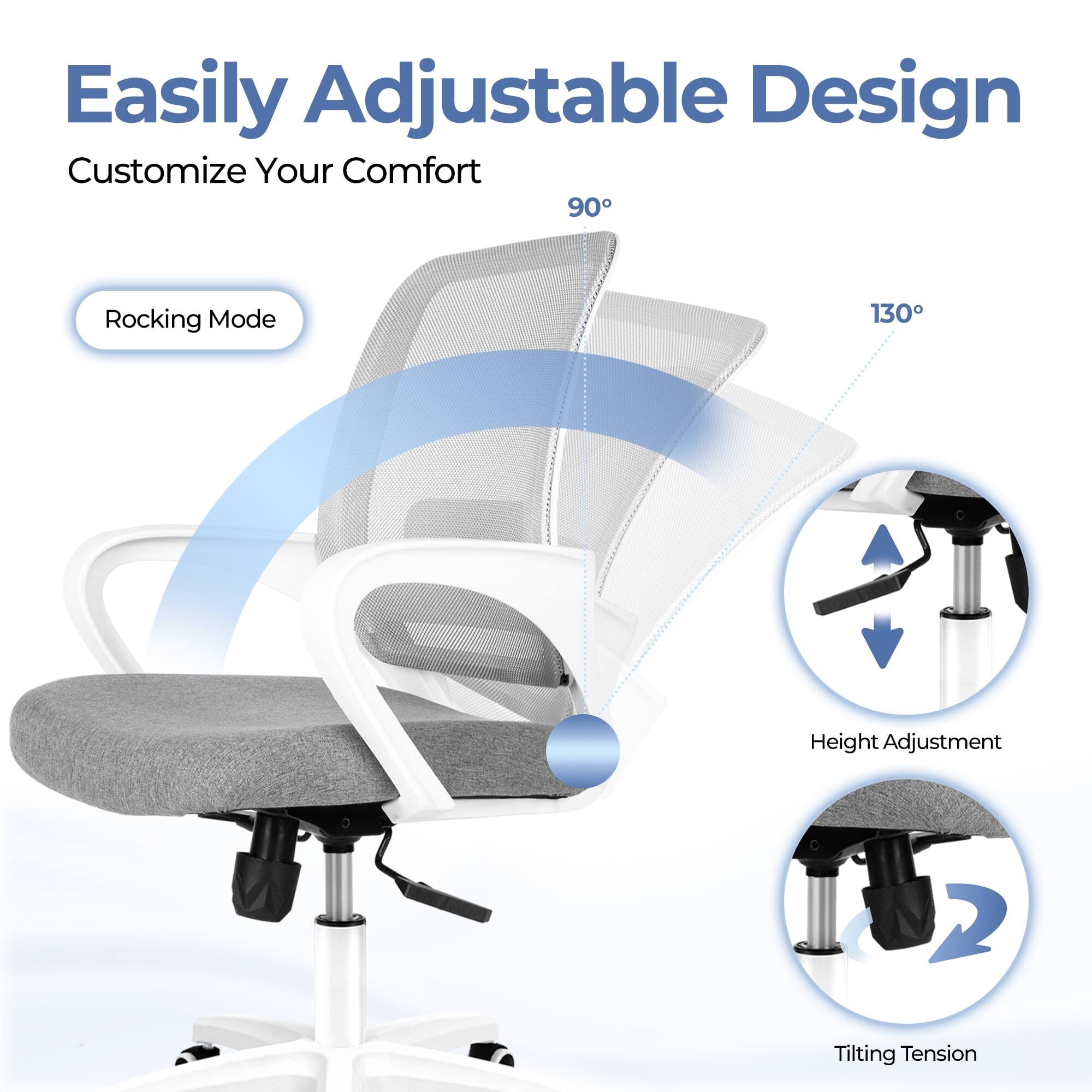 Easily Adjustable Design  
Customize Your Comfort  

- Rocking Mode  
- 90°  
- 130° Height Adjustment  
- Tilting Tension