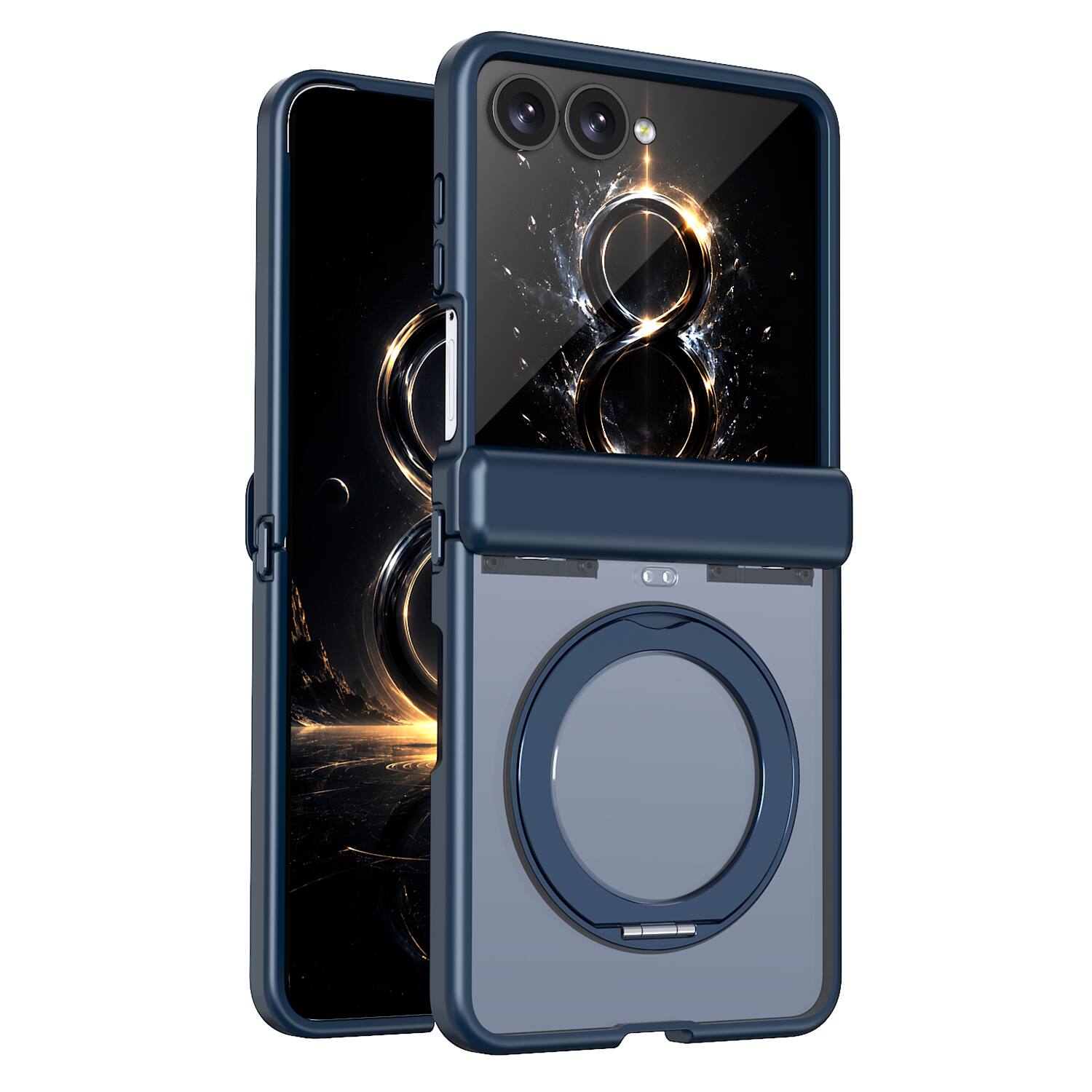 Alt View 3. Dteck - Magnetic Case for Samsung Galaxy Z Flip8 with Aluminum Stand, Matte Shockproof Auto Spring Hinge Protective Cover - Blue.