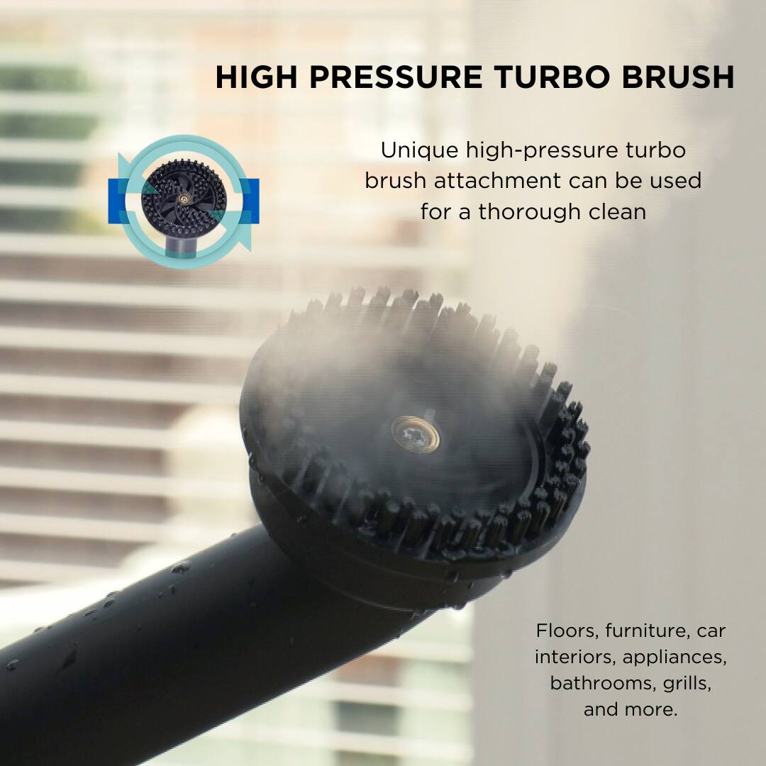 HIGH PRESSURE TURBO BRUSH

Unique high-pressure turbo brush attachment can be used for a thorough clean

Floors, furniture, car interiors, appliances, bathrooms, grills, and more.