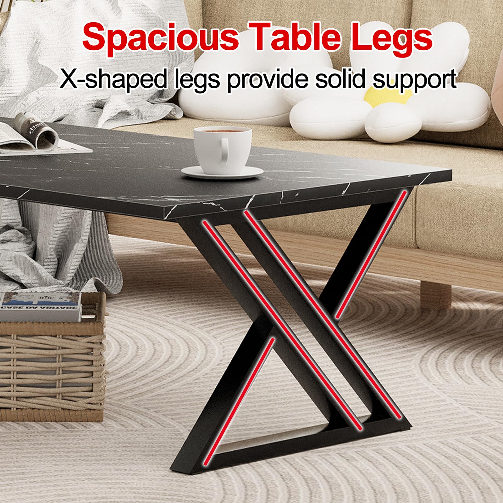 Spacious Table Legs  
X-shaped legs provide solid support