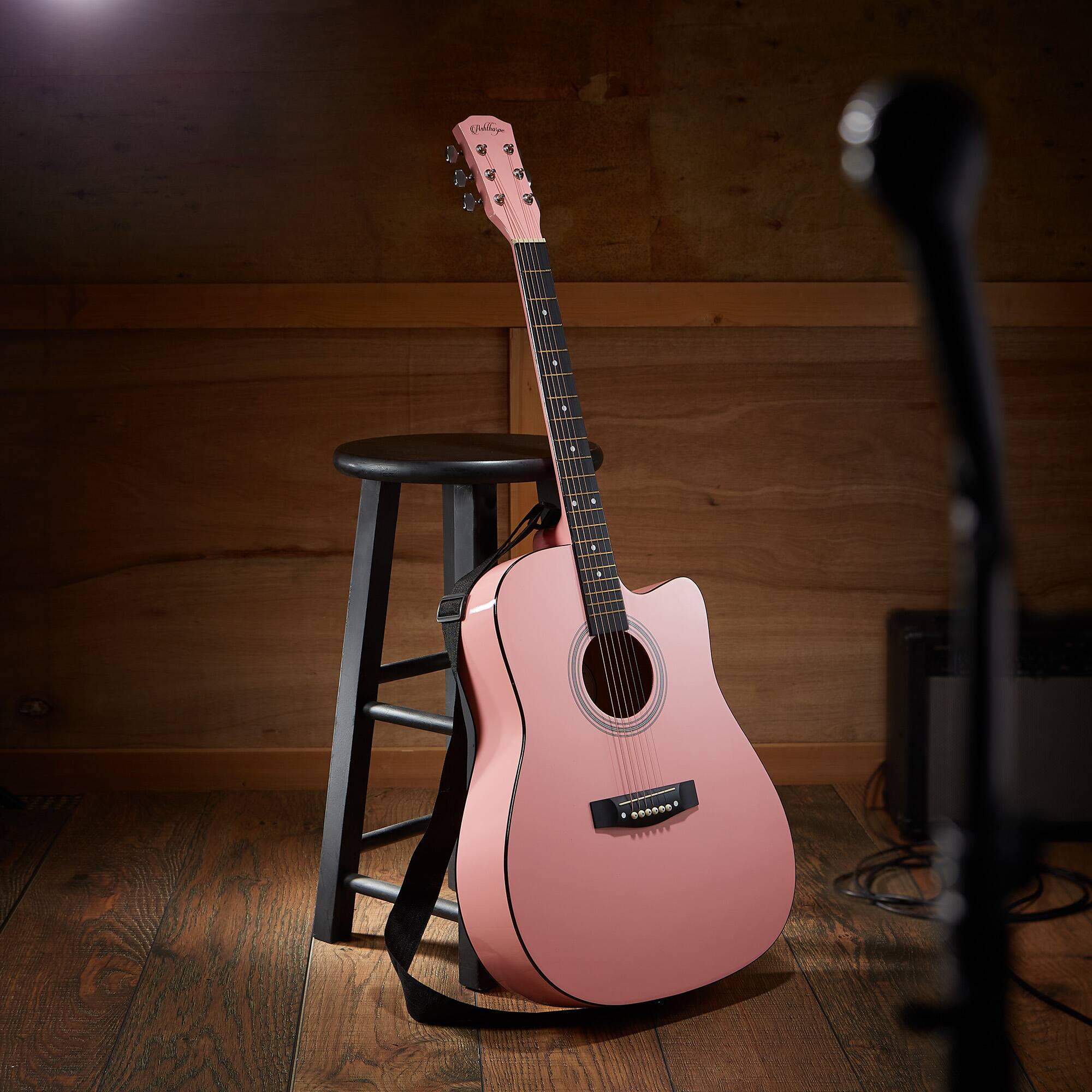 Alt View 5. Ashthorpe - 41-in Beginner Cutaway Acoustic Guitar Package with Gig Bag - Pink.
