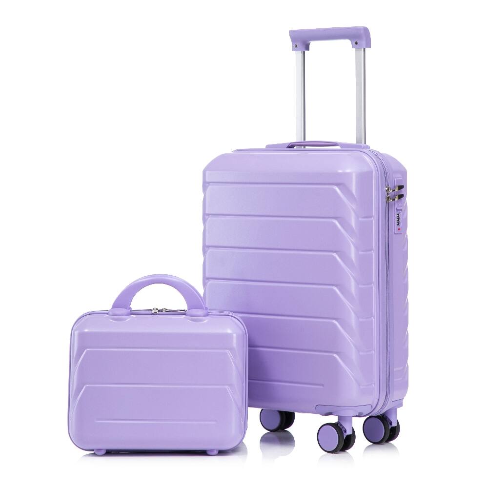 Front. Ropilly - 2 Piece Luggage Set 20 Inch Carry On Suitcase with 14 Inch Cosmetic Case ABS Hard Shell Spinner Wheels - Blue, Purple.