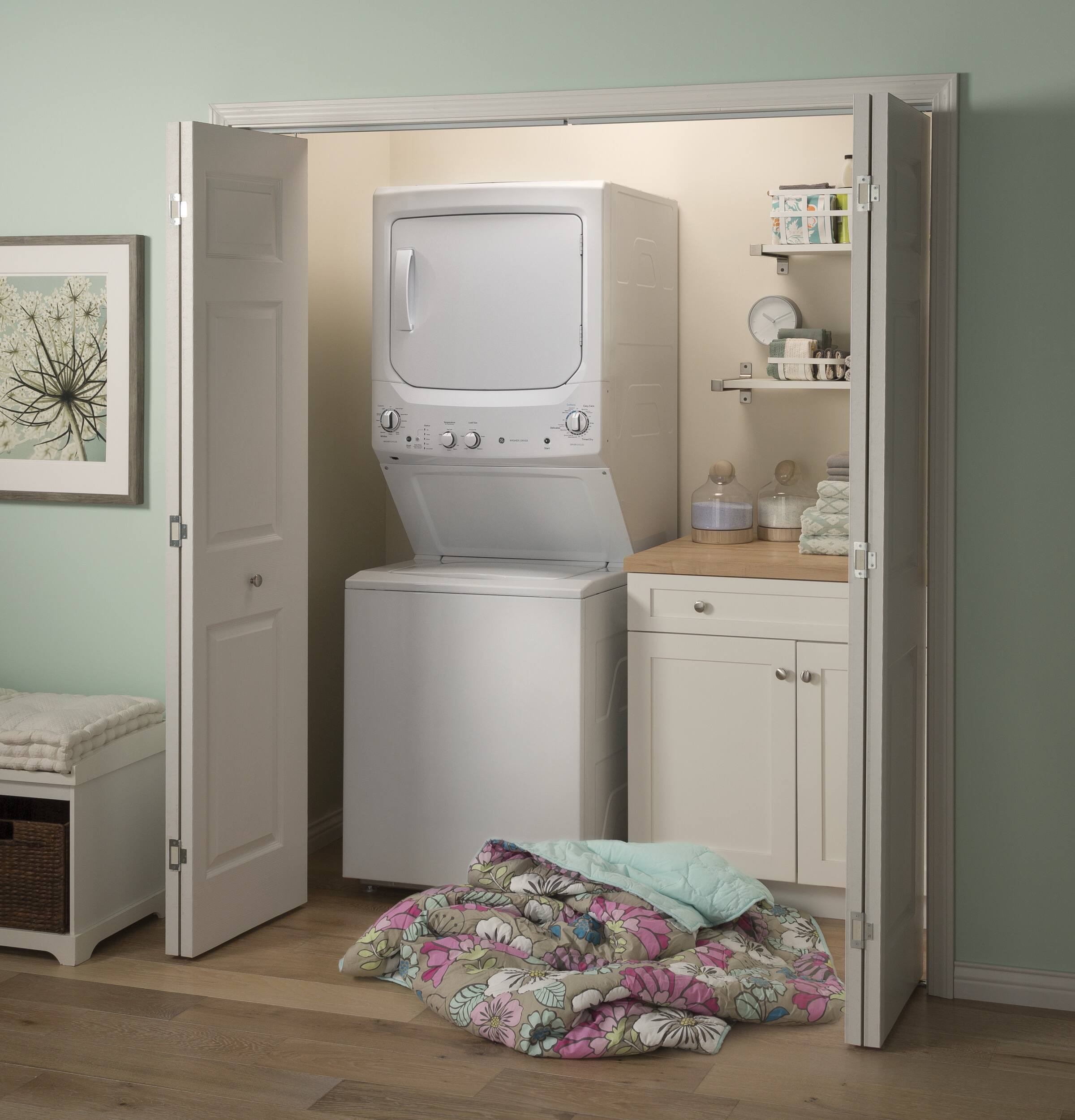Alt View 9. GE - 3.8 Cu. Ft. Top Load Washer and 5.9 Cu. Ft. Electric Dryer Laundry Center with Long Vent Drying - White.