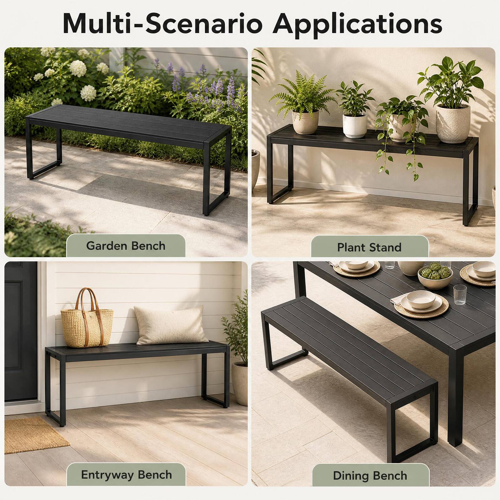 Multi-Scenario Applications

- Garden Bench
- Plant Stand
- Entryway Bench
- Dining Bench
