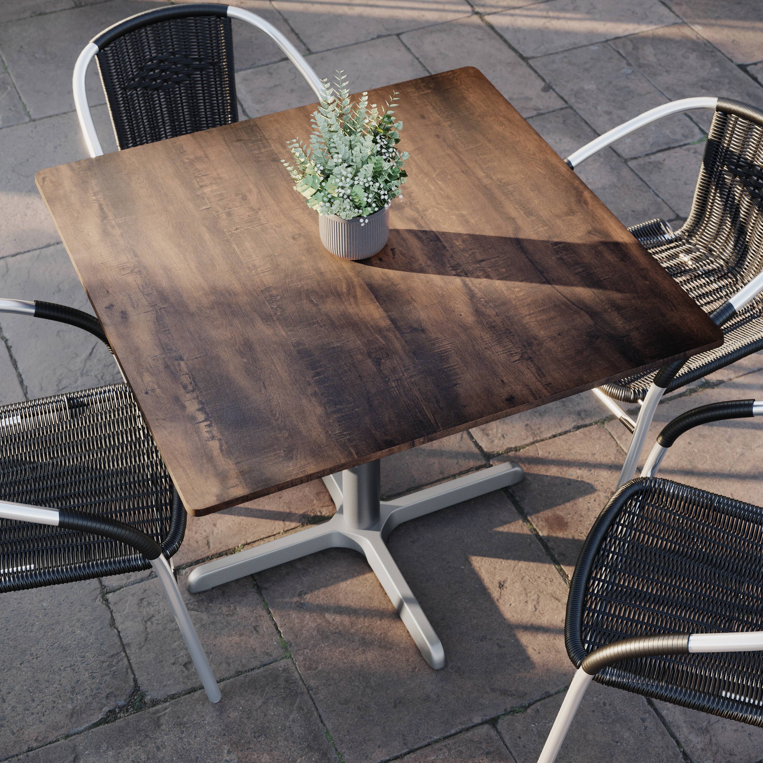 Alt View 4. Emma + Oliver - PureShield Indoor Outdoor Tabletop with Seam-Free Surface Innovation and Cast Iron Bistro Table Base - Dark Brown/Silver Base.