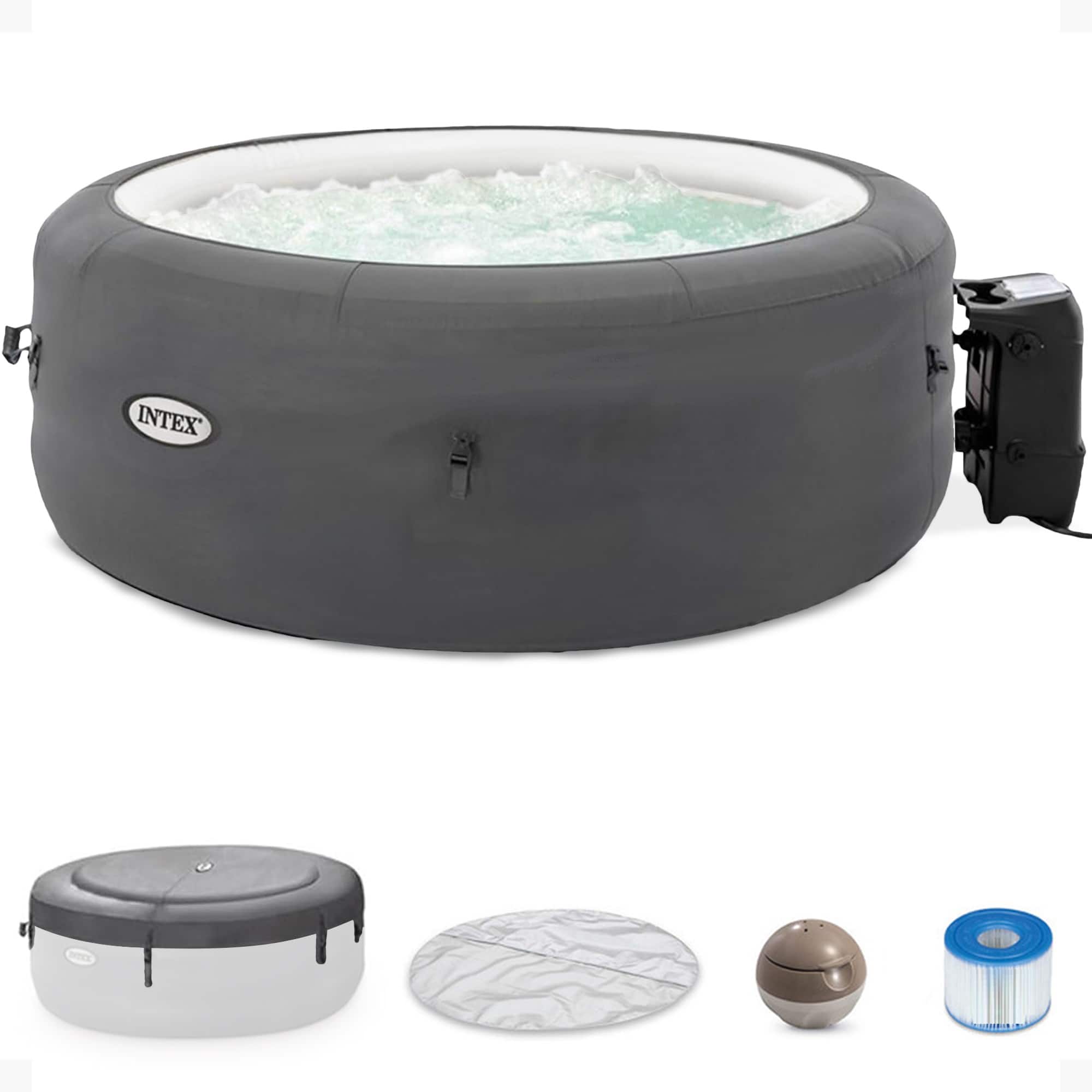 Front. Intex - Intex SimpleSpa Bubble Massage 4 Person Inflatable Hot Tub with Insulated Cover - Grey.