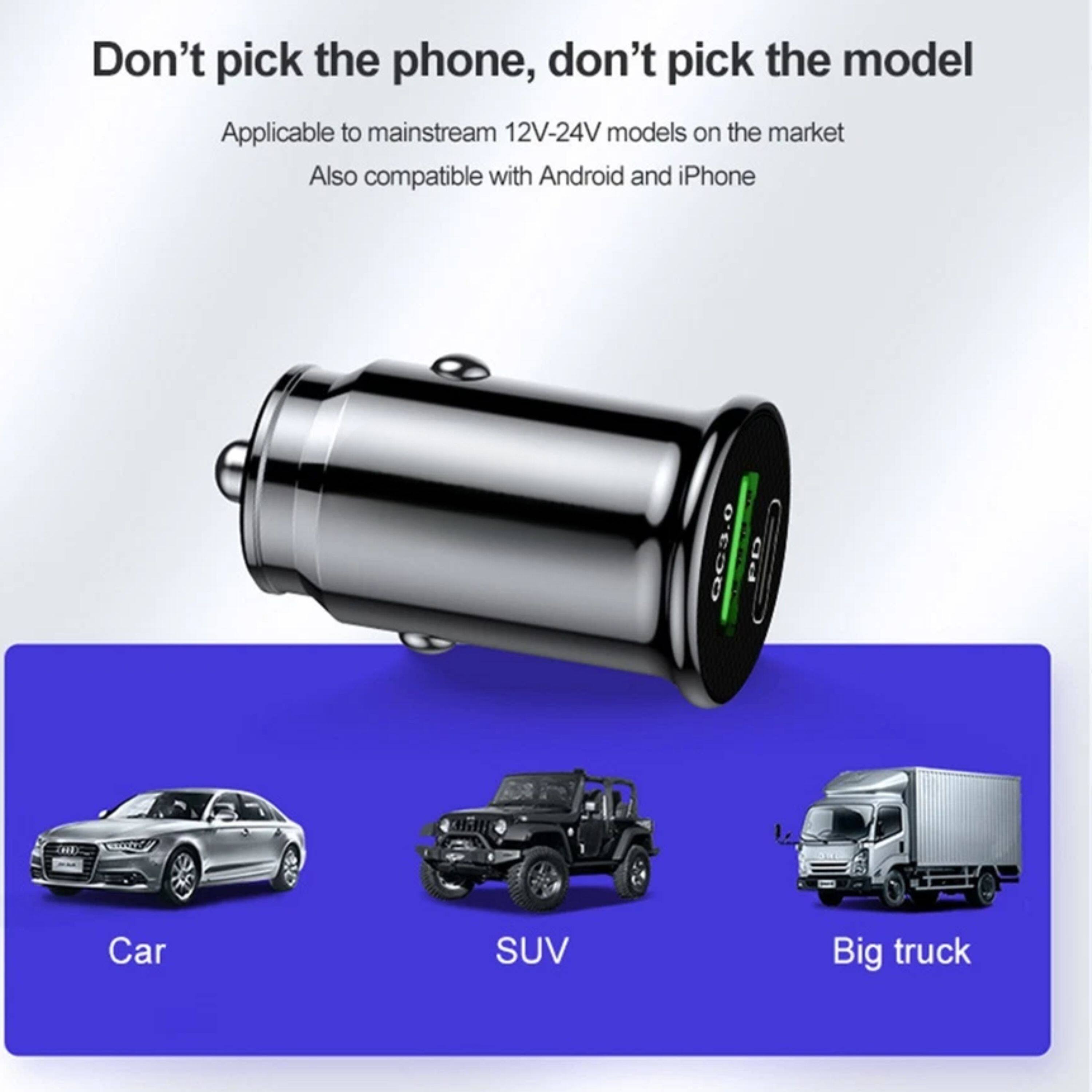 Don't pick the phone, don't pick the model

Applicable to mainstream 12V-24V models on the market
Also compatible with Android and iPhone

Car SUV Big truck