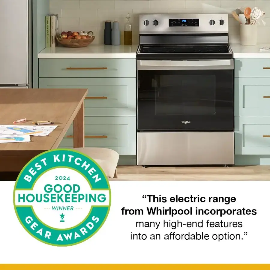 "This electric range from Whirlpool incorporates many high-end features into an affordable option, as it has won the Best Kitchen 2024 Good Housekeeping award."