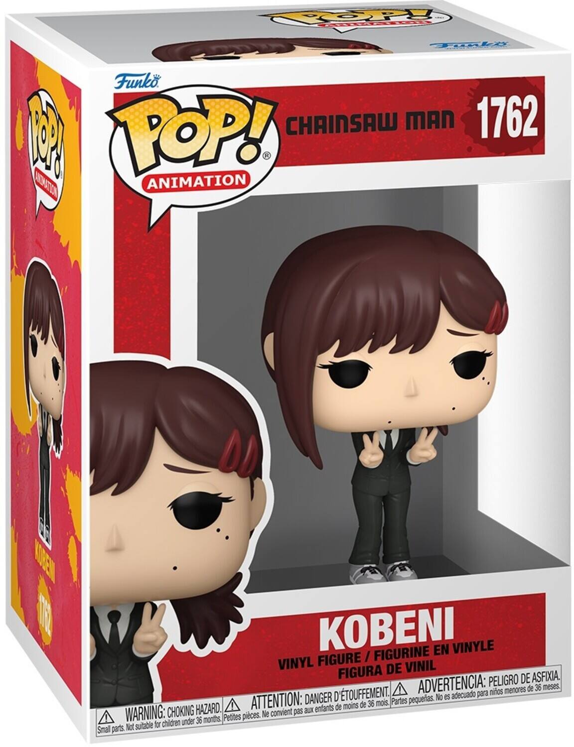 POP! OL CL Funko R POP! CHAINSAW MAN 1762 ANIMATION ESI T0 KOBENI EN VINYLE FIGURE / FIGURINE VINYL DE VINIL FIGURA DE ASFIXIA ADVERTENCIA: PELIGRO 36 meses. ninos menores de ATTENTION: DANGER D TOUFFEMENT. Partes pequeas. No es adecuado para de moins de 36 mois. WARNING: CHOKING HAZARD. convient pas aux enfants Petites pieces. Ne children under 36 months, Not suitable for Smal parts.