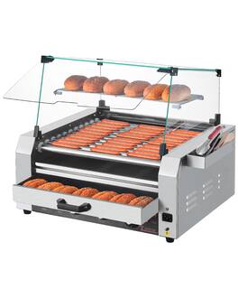 VEVOR - Hot Dog Roller, 30 Hot Dog 11 Rollers, Stainless Steel Sausage Grill Cooker, 1950W Hot Dog Machine with Bun Warmer,Cover - Silver