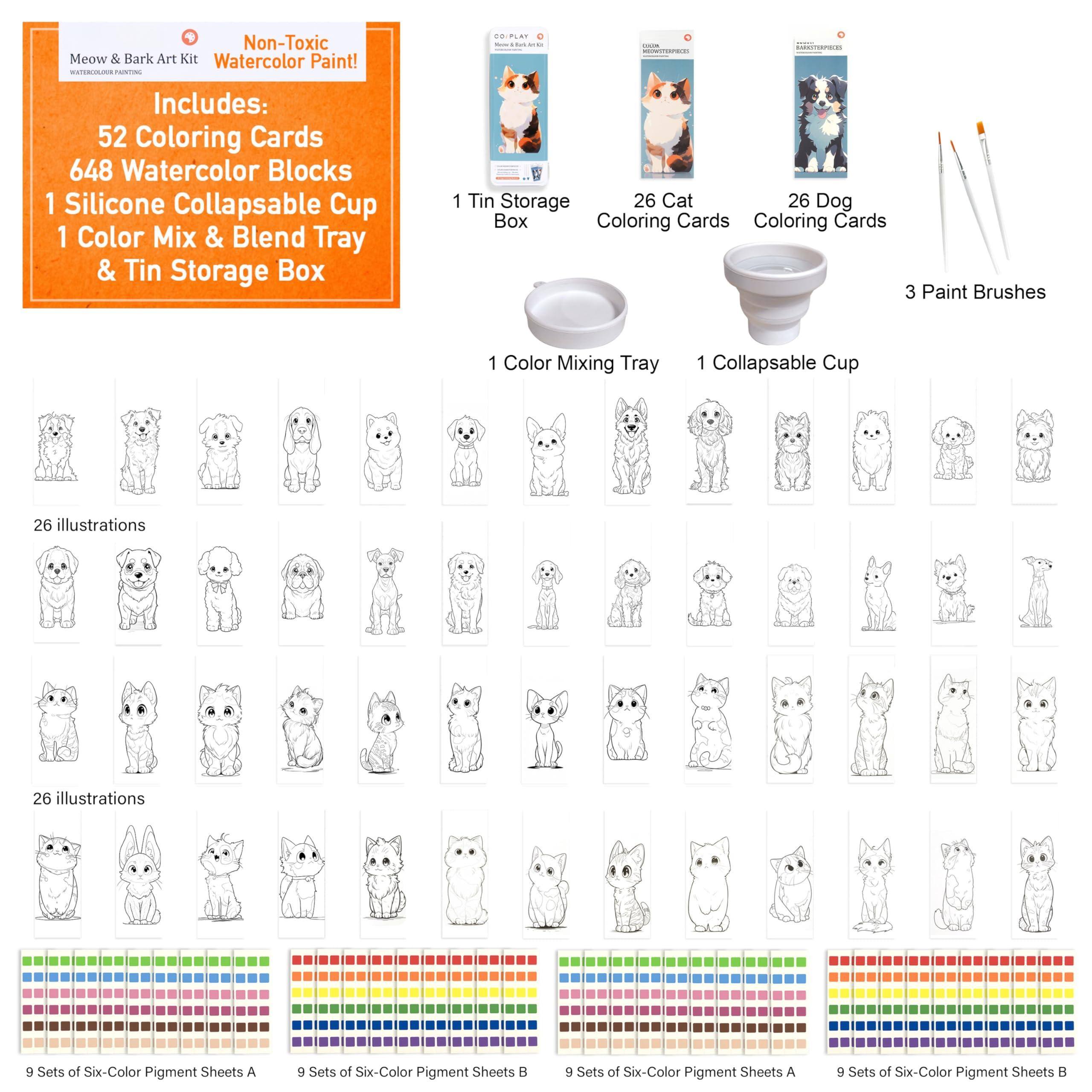 EZTW1 648 Color Blocks Watercolor Paint Set 52 bookmarks 3 Brushes ...