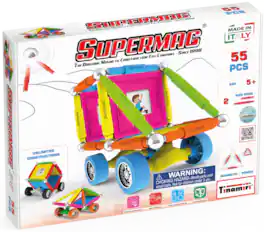 Tinamiri - SUPERMAG - Wheels 55 | Magnetic Construction Toy - 55 piece set | European-made|STEM|Magnetic Building Sets - White