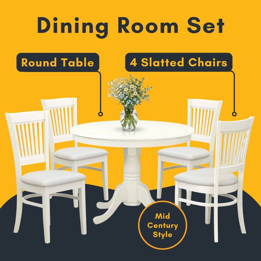 Dining Room Set  
Round Table  
4 Slatted Chairs  
Mid Century Style