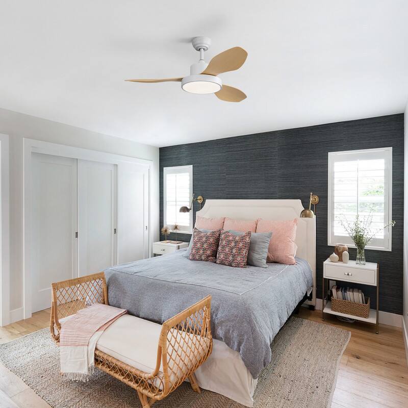 Alt View 7. Sofucor - Sofucor 47'' Ceiling Fans with Lights and Remote Modern Large Airflow Noiseless 6 Speeds Timers Indoor Outdoor for Home - White Yellow.