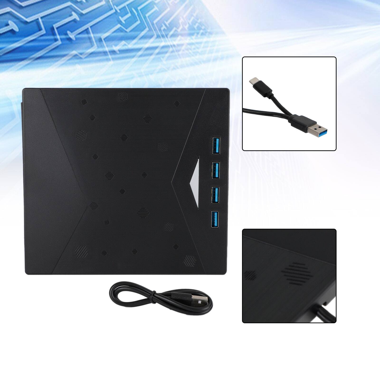 Alt View 5. Topteng - 7-in-1 External DVD Drive with 4-Port USB 3.0 Hub & Card Reader - CD/DVD Burner, USB-C for Laptop/PC/Mac - Black.
