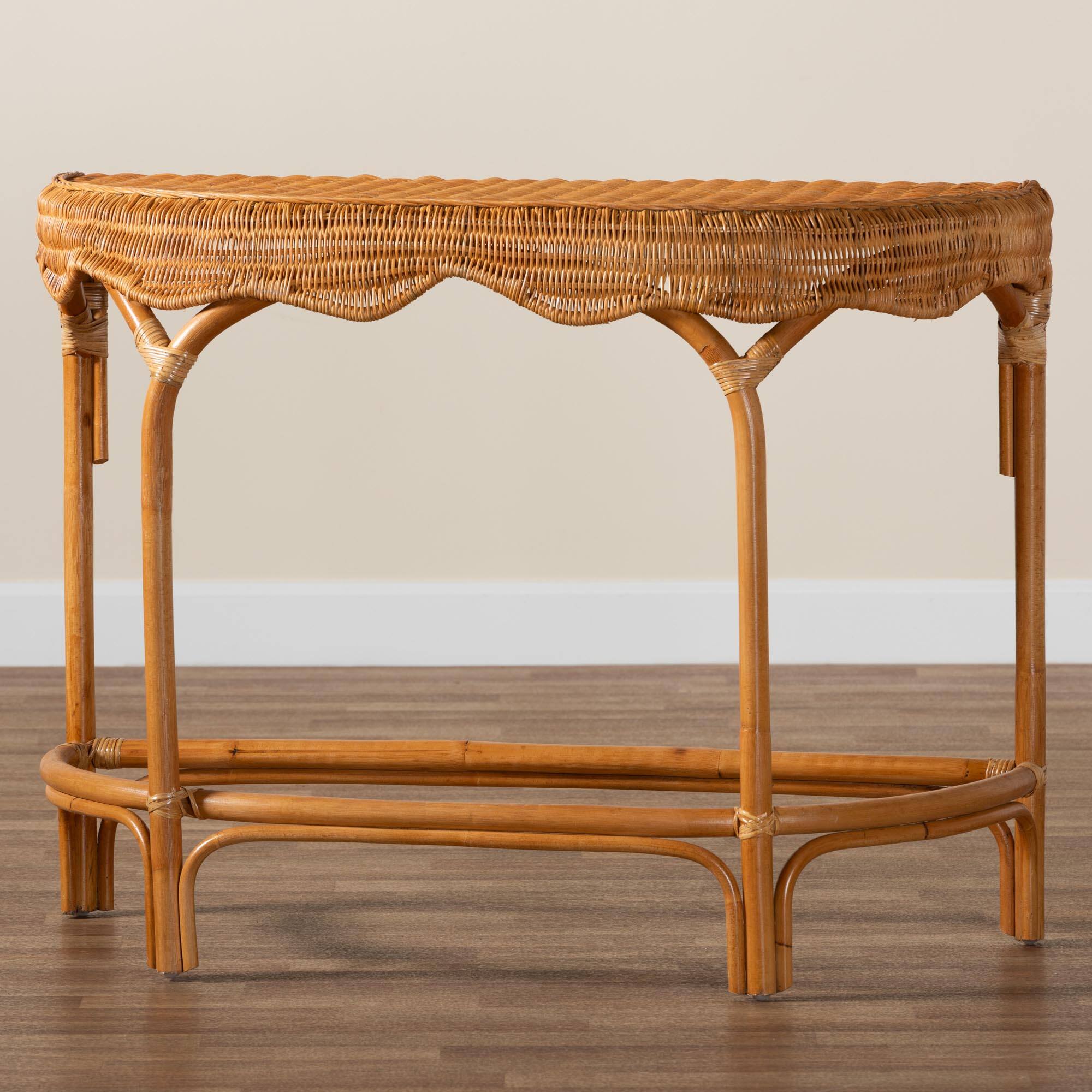 Alt View 4. bali & pari - Wakana Modern Bohemian Rattan Console Table - Natural Brown.