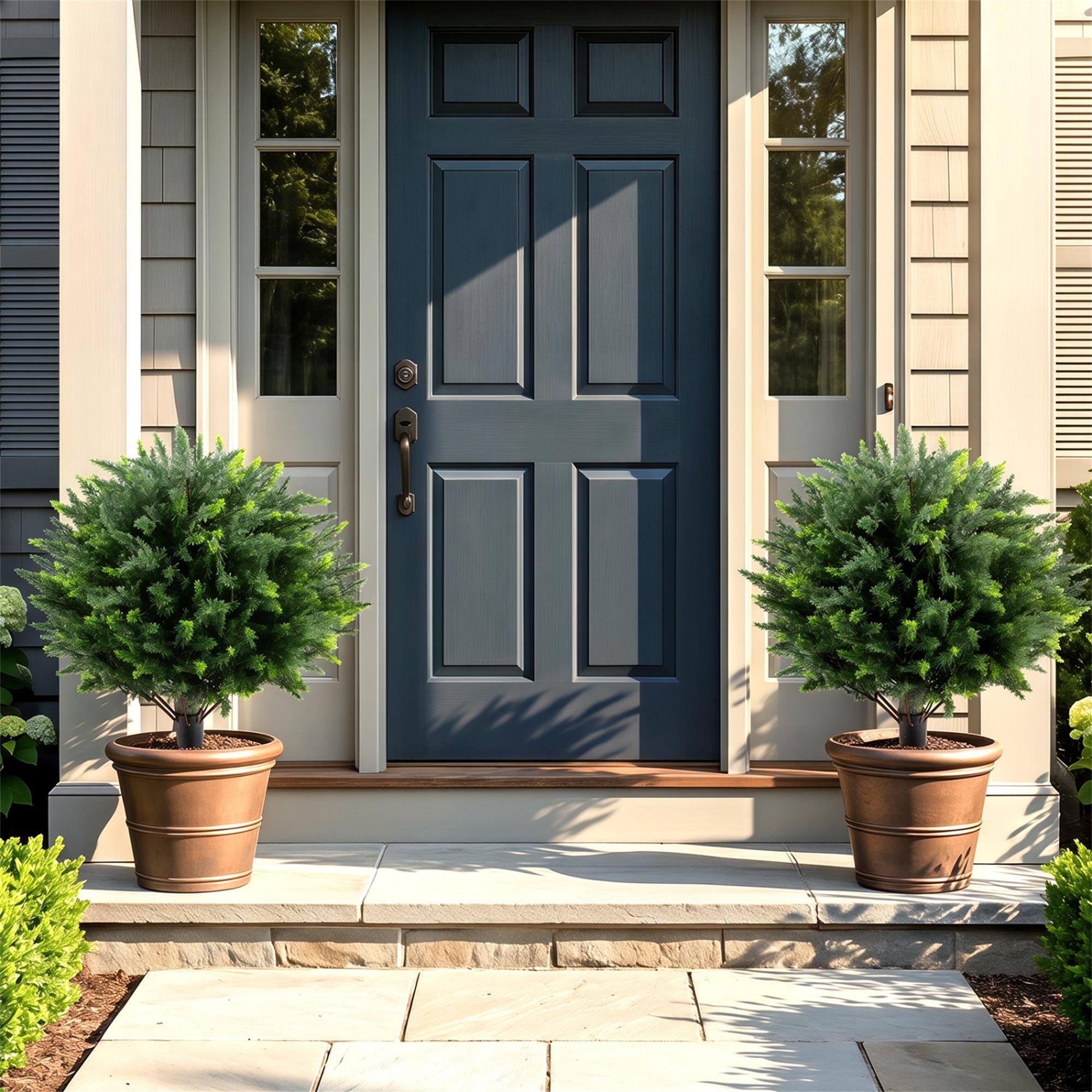 Alt View 1. Boyel Living - 27.5 inch Artificial Cypress Topiary Trees with Ground Spikes Set of 2 - Green.