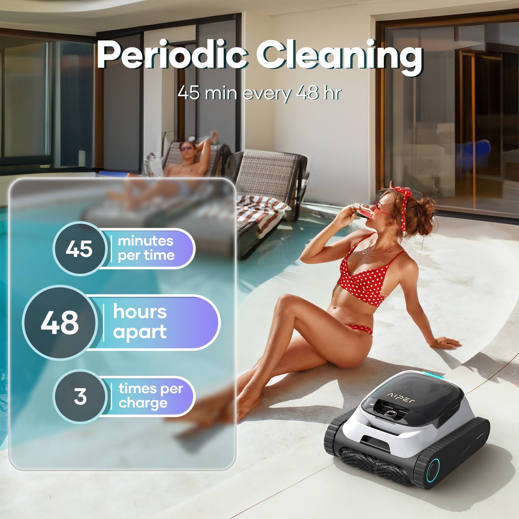 Periodic Cleaning: 45 minutes every 48 hours, 45 minutes per time, 48 hours apart, 3 times per charge.