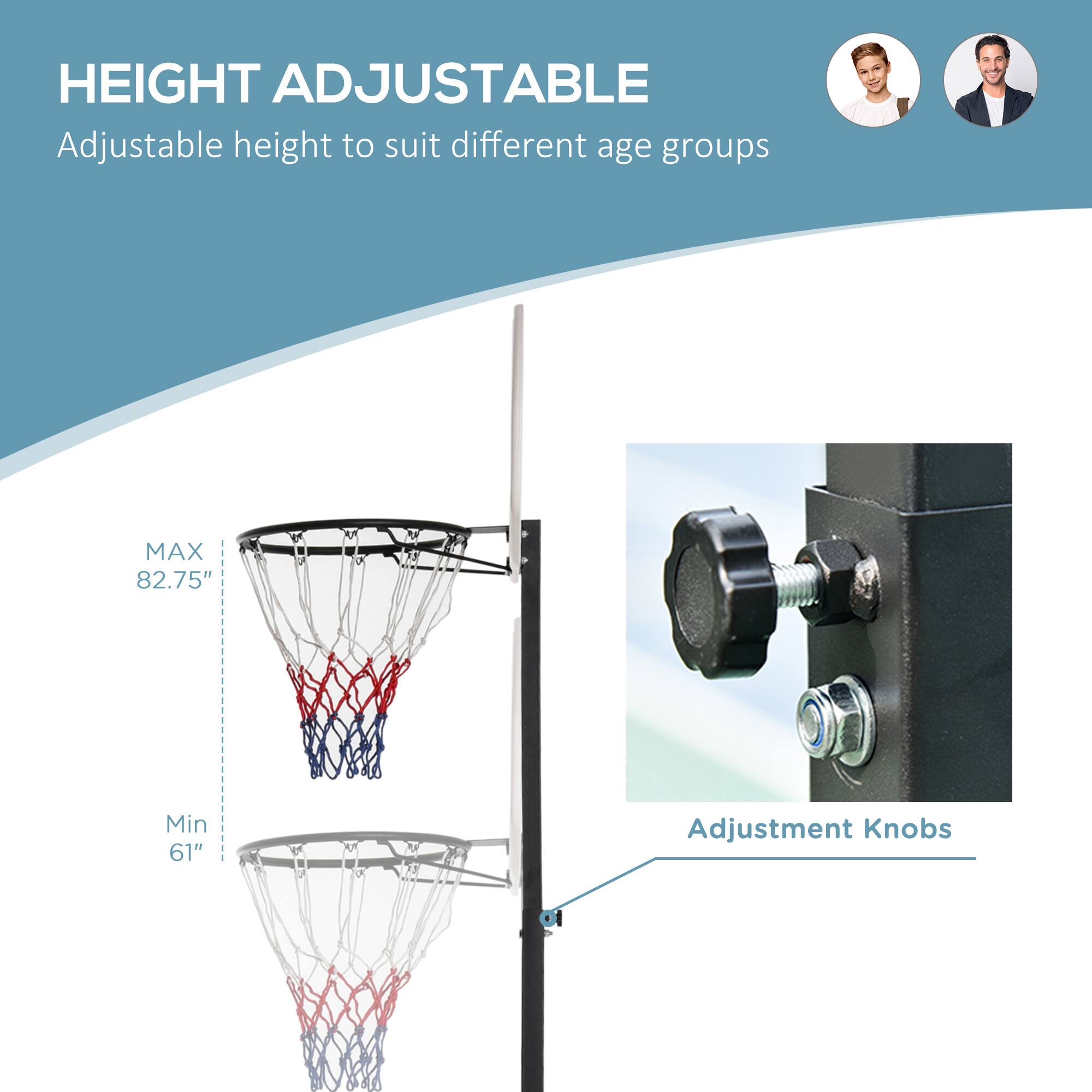 HEIGHT ADJUSTABLE  
Adjustable height to suit different age groups  

MAX 82.75"  
Min 61"  

Adjustment Knobs