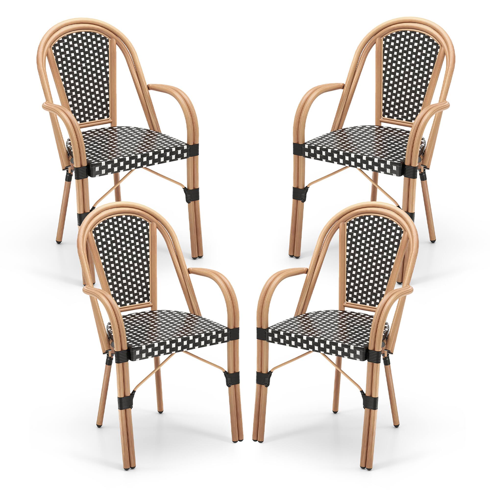 Alt View 8. Gymax - Gymax Outdoor French Bistro Chairs 4 PCS w/ Armrests Galvanized Metal Frame Black & White - Black, White.