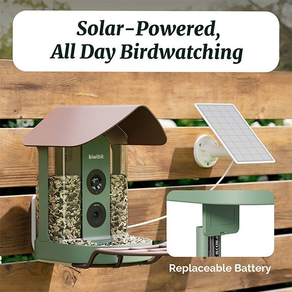 Solar-Powered, All Day Birdwatching  
kiwibit  
Replaceable Battery