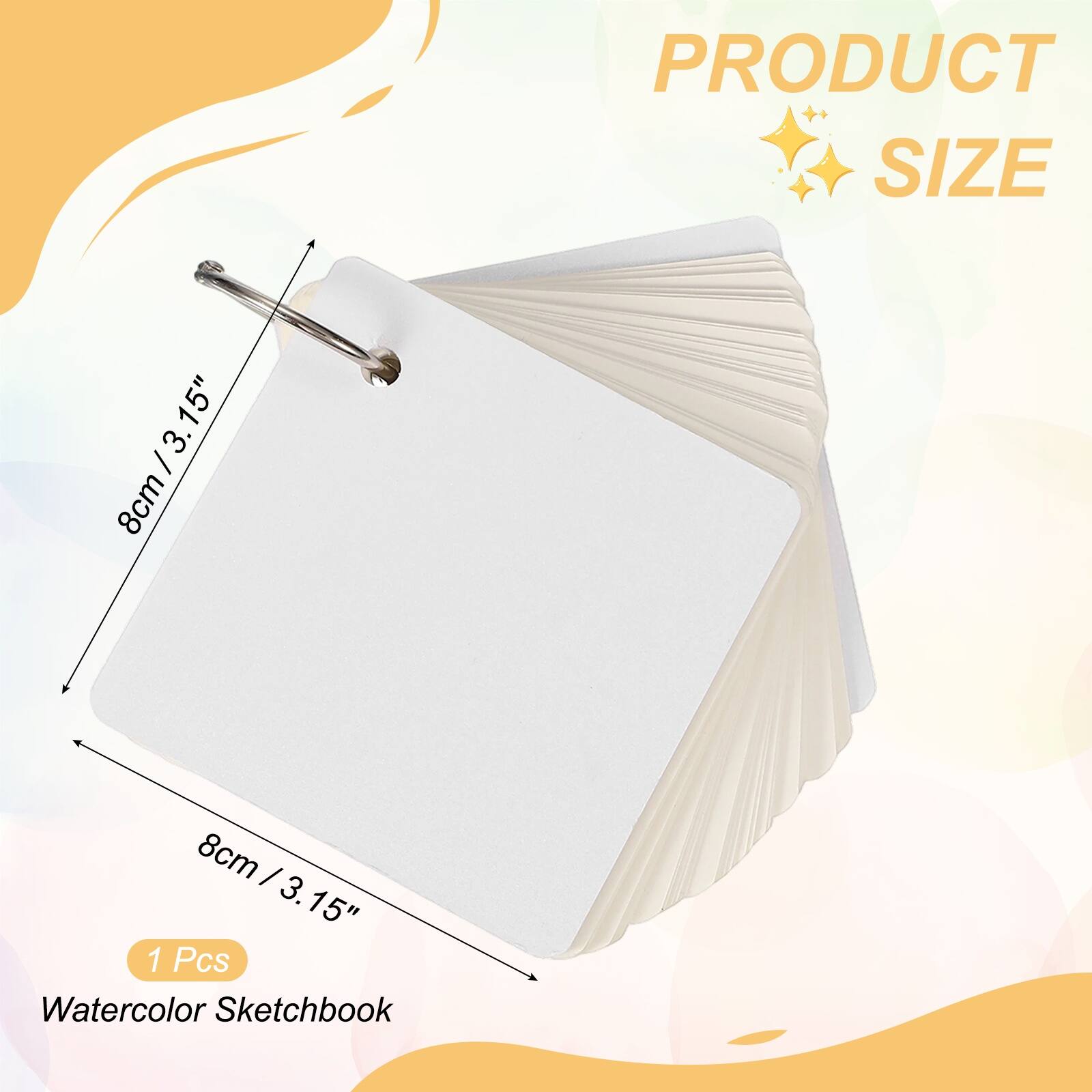 PRODUCT SIZE  
8cm / 3.15"  
8cm / 3.15"  
1 Pcs Watercolor Sketchbook