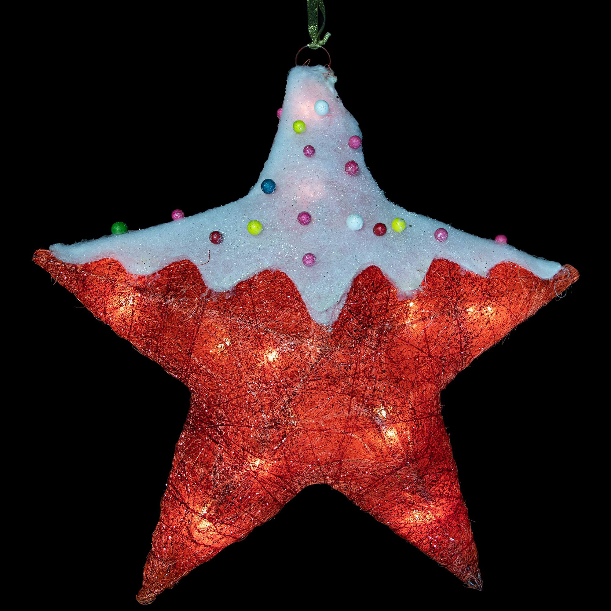 Front. Northlight - Lighted Candy Covered Sisal Star Christmas Window Decoration - 18" - Clear Lights - Red.