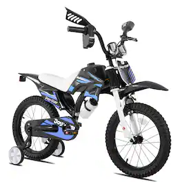 JOYSTAR - Thunderbolt 16" Motocross Style Kids Bike for Ages 4-7 Boys Girls, Children Bicycle with Training Wheels - Blue