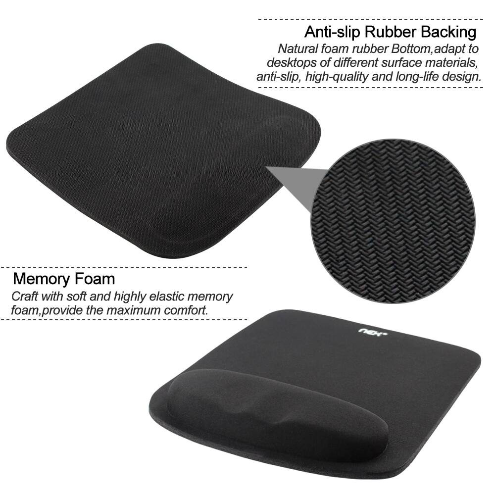 Anti-slip Rubber Backing  
Natural foam rubber Bottom, adapt to desktops of different surface materials, anti-slip, high-quality and long-life design.

Memory Foam  
Craft with soft and highly elastic memory foam, provide the maximum comfort.