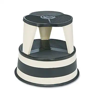 Front. Task It - Cramer KIK Step-Rolling Stool, Beige - Beige and Black.