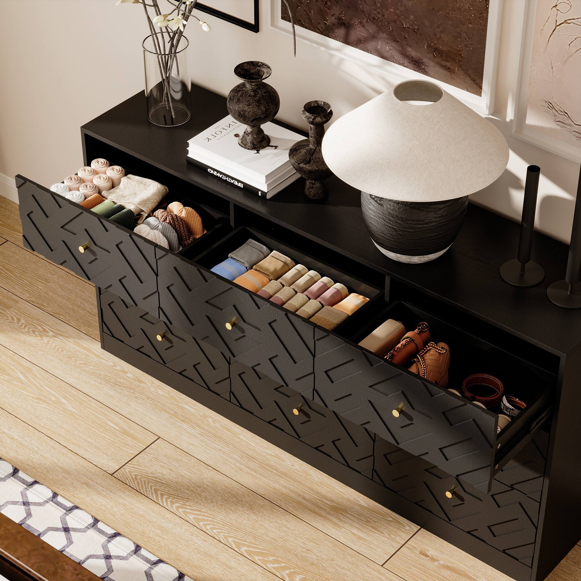 Alt View 9. Famapy - Famapy 9 - Drawer Dresser: Patterned Design, Silent Slides, Ample Storage - Black.