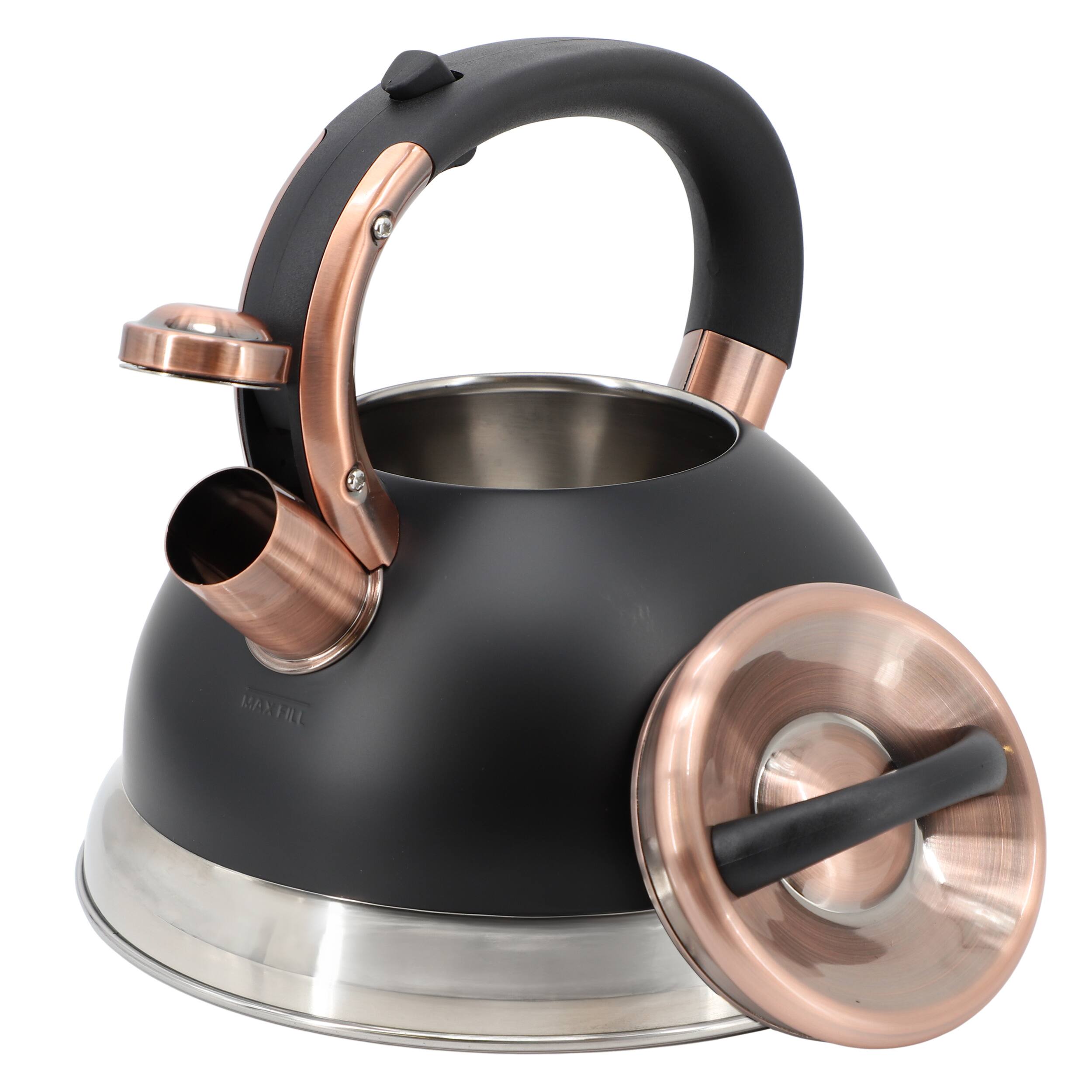 Alt View 1. Mr. Coffee - Mr. Coffee Flintshire 2.2 Quart Stainless Steel Whistling Tea Kettle in Black - Black.