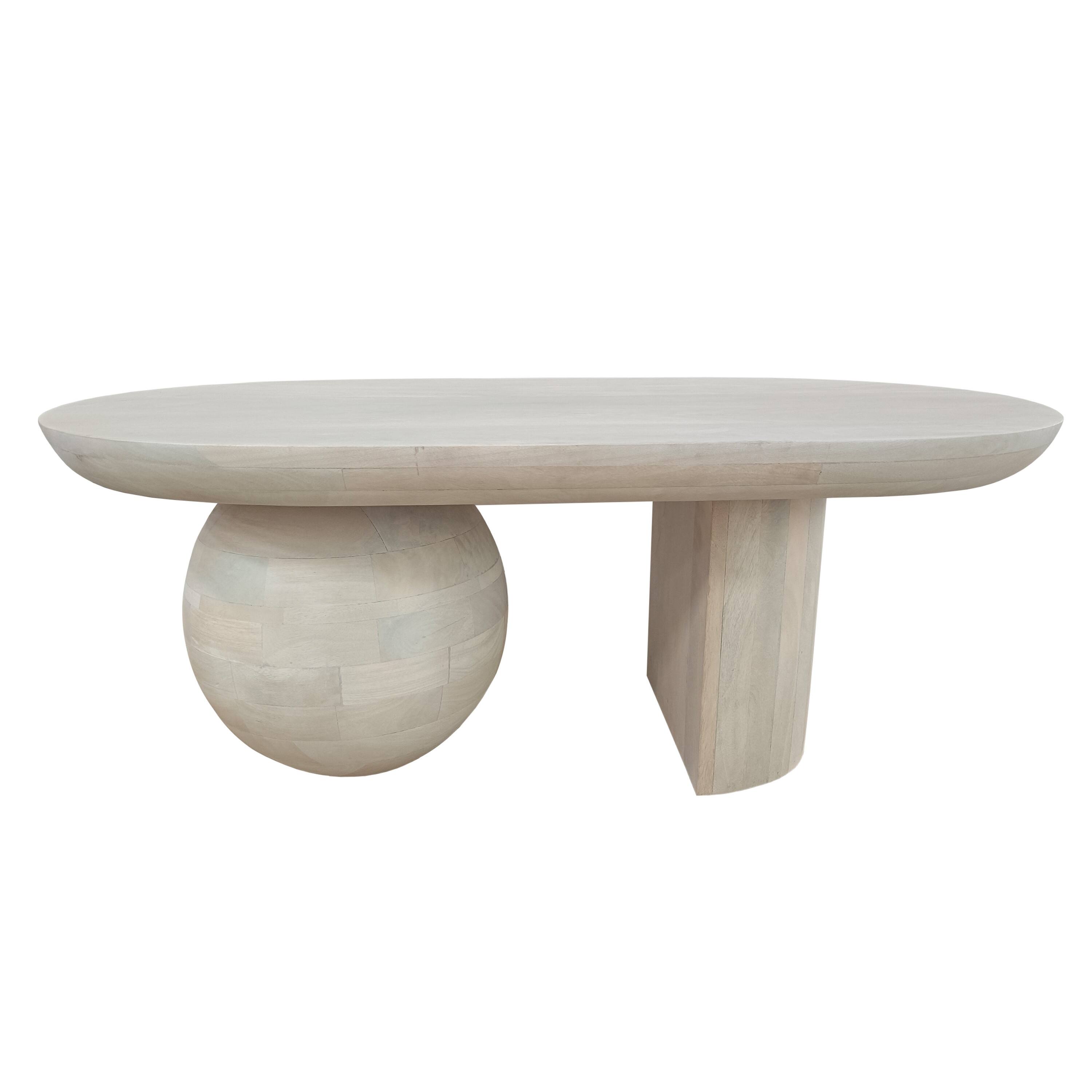 Manhattan Lane - 38 Inch Coffee Table, Oblong Mango Wood Top with a Modern Ball Leg - White
