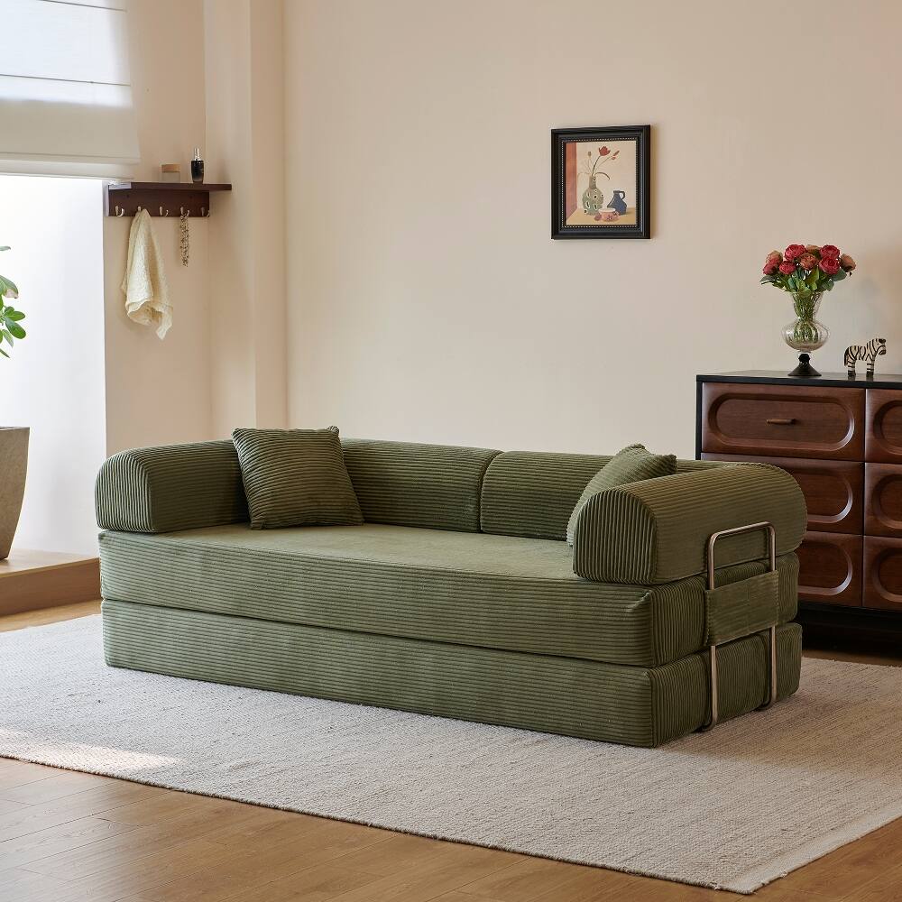 Left. Loheer - Loheer 78.8 Inch Compression Sofa Convertible Floor Sofa Bed Corduroy Loveseat - Beige.