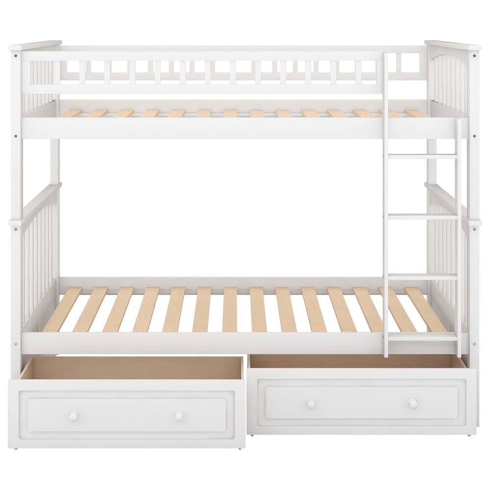 Alt View 4. Loheer - Loheer Twin Over Twin Bunk Bed with Drawers, Convertible Solid Wood White Bunk Bed - White.