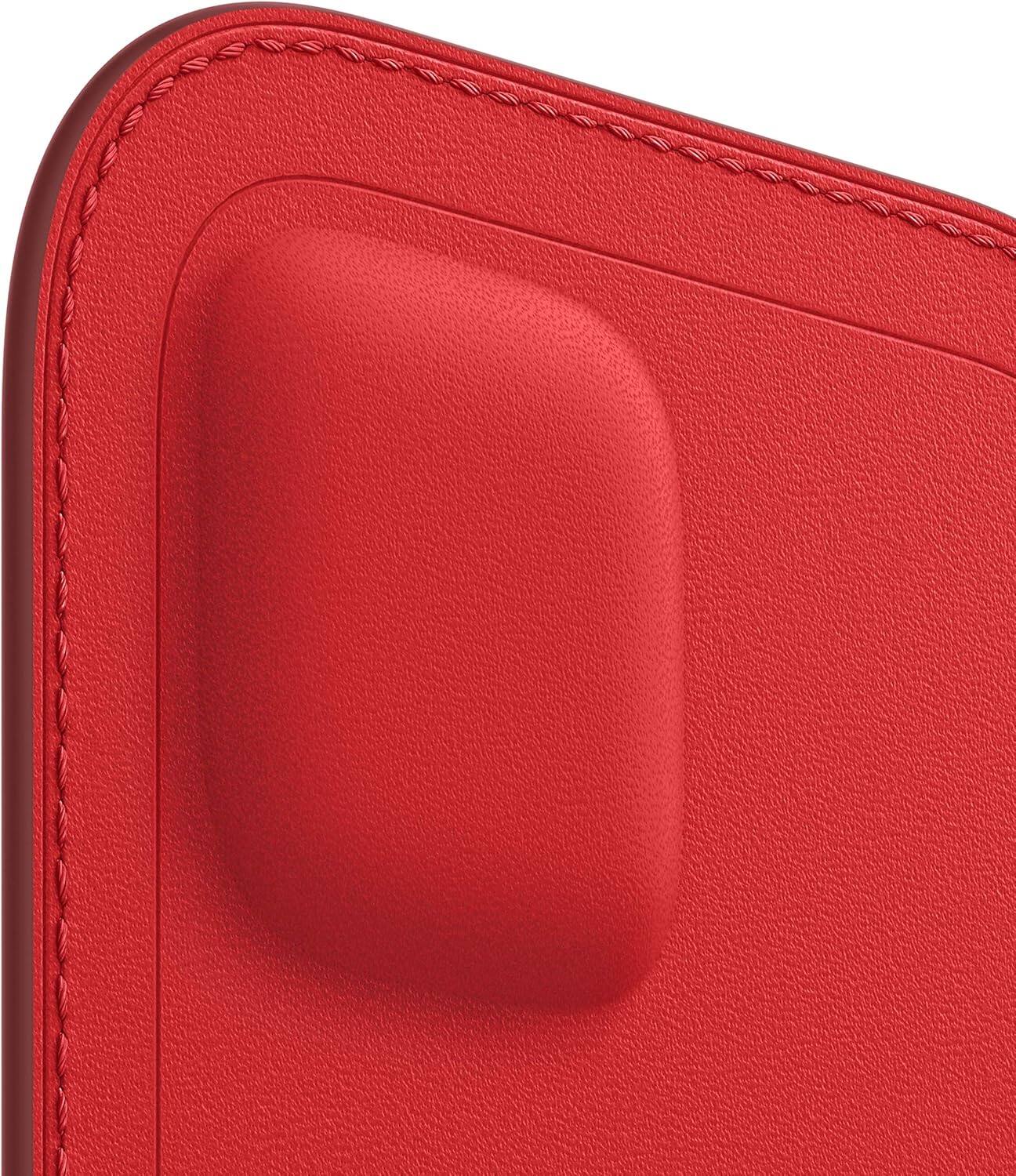 Left. Apple - Apple iPhone 12 Mini Leather Sleeve with MagSafe Cases scarlet MHMR3ZE/A - Scarlet (PRODUCT)RED.