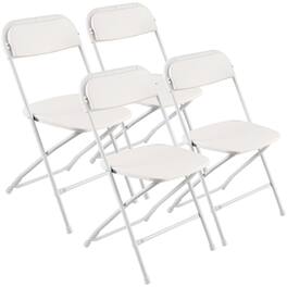Glintex - Folding Chairs, 4-Pack Foldable Plastic Chairs w/ Heavy-Duty Metal Frame, Portable Stackable Seats for In-outdoor Use - White