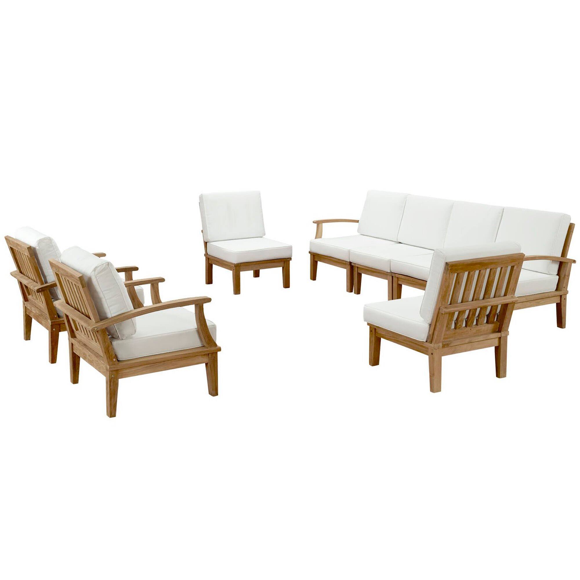 Angle. Modway - Marina 8 Piece Outdoor Patio Teak Set by Modway - Natural White.