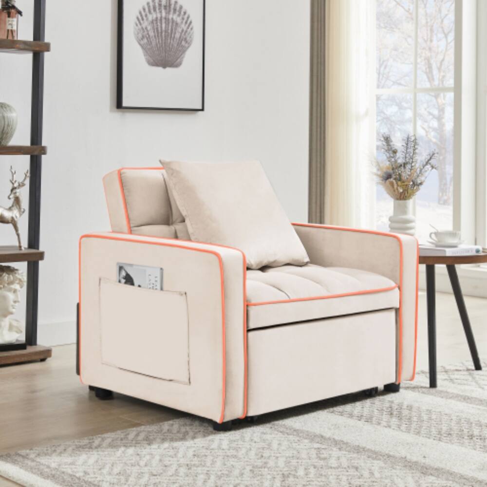 Left. LUCKY ONE - 3-in-1 Folding Sofa Bed Chair Adjustable Backrest Recliner Single Bed Convertible - Creamy White.