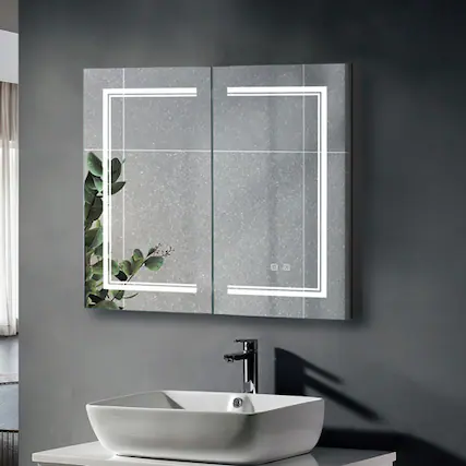 Front. Winado - 32" x 28" Wall-mounted Bathroom Makeup Cabinet with 3 Color LED Lighted Mirror & Charging Station Anti-Fog Touch Sensor - White.