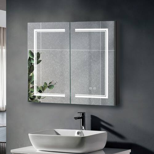 Front. Winado - 32" x 28" Wall-mounted Bathroom Makeup Cabinet with 3 Color LED Lighted Mirror & Charging Station Anti-Fog Touch Sensor - White.