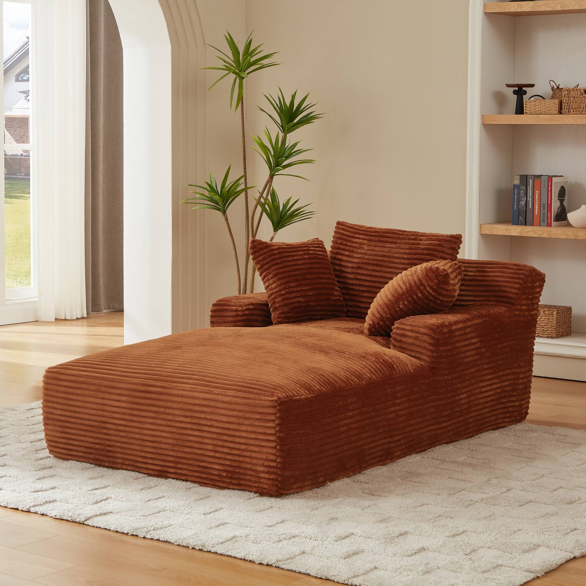 Alt View 1. Aukfa - 78.7" Corduroy Recliner Sofa Bed , No Assembly , Oversized Upholstered ,2 Pillows Chaise for Living Room & Bedroom - Orange.