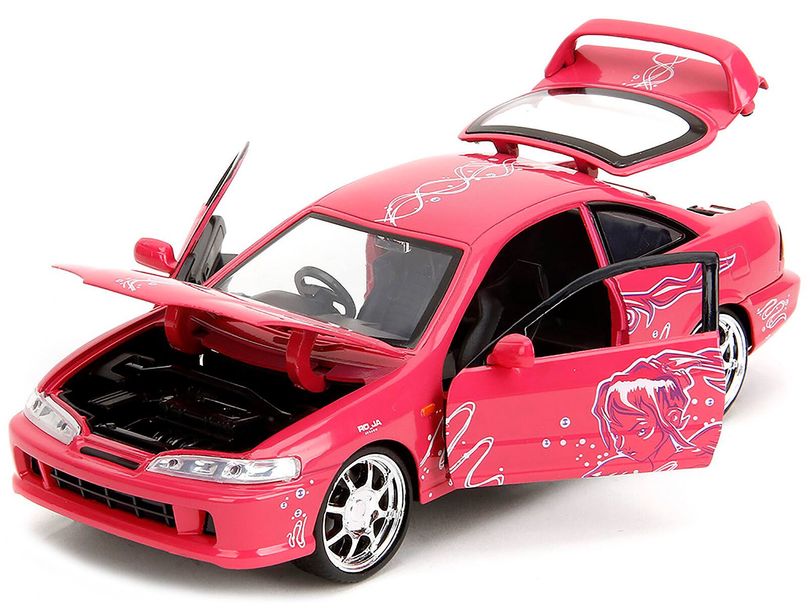 Alt View 1. Jada - 1995 Honda Integra Type R Pink with Graphics "Fast & Furious Remix" Series 1/24 Diecast Model Car by Jada.