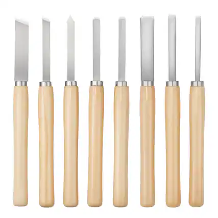 Front. VEVOR - Wood Lathe Turning Tool Set, 8PCS, Lathe Chisel Set with Carbon Steel Blade, 2 Skew,1 Spear Point,1 Parting,1 Round Nose - Wood color;Silver.