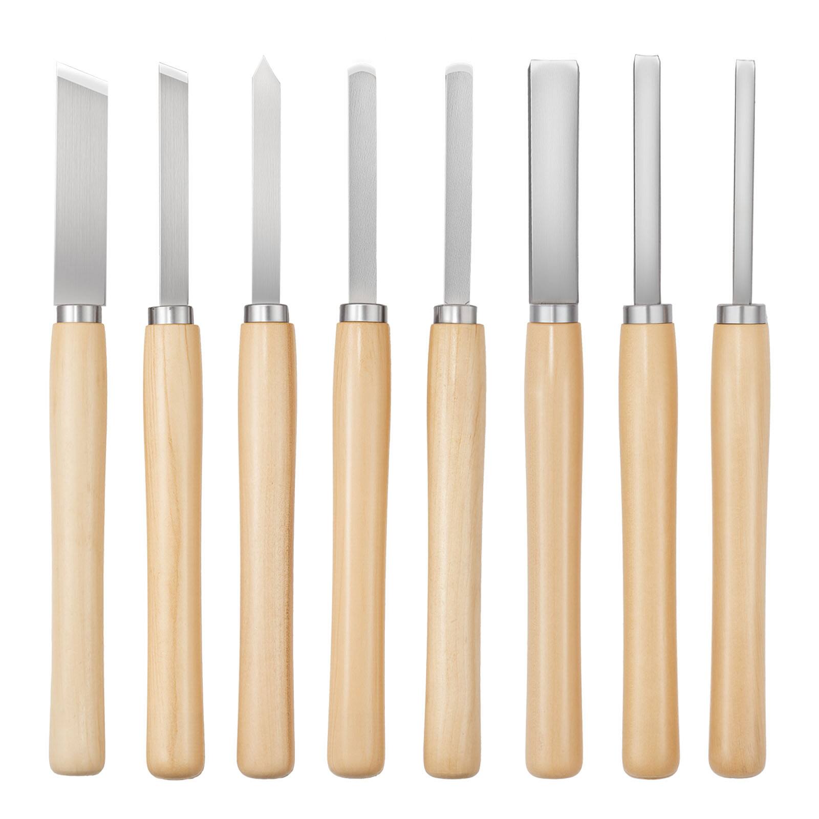 VEVOR - Wood Lathe Turning Tool Set, 8PCS, Lathe Chisel Set with Carbon Steel Blade, 2 Skew,1 Spear Point,1 Parting,1 Round Nose - Wood color;Silver
