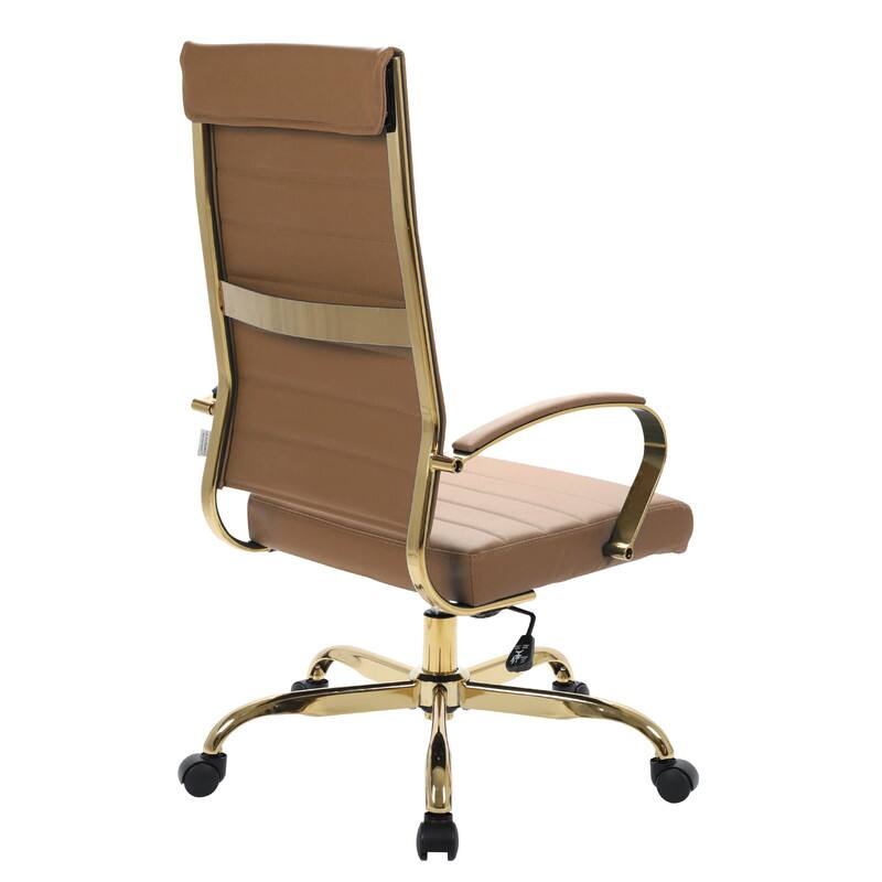 Alt View 5. LeisureMod - Benmar Gold Leather Office Chair High Back Swivel Ergonomic Padded Desk Chair with Adjustable Height - Light Brown.
