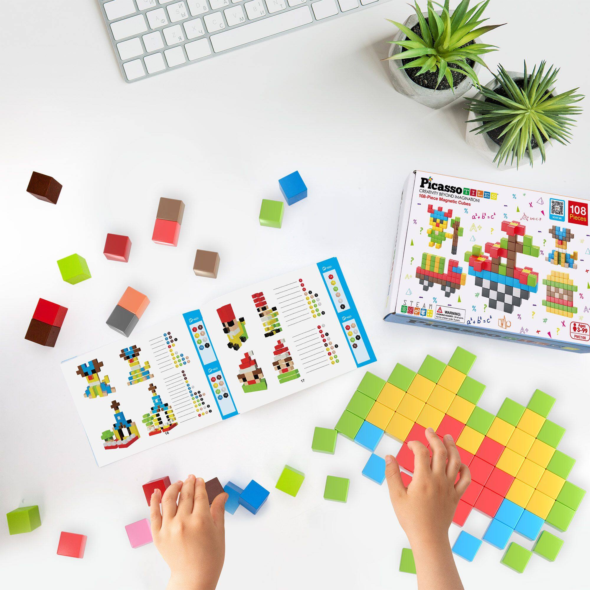 The text on the image is: 

- Picasso CREATIVE MAGNETIC MAGINATIC Cubes 108 Pieces