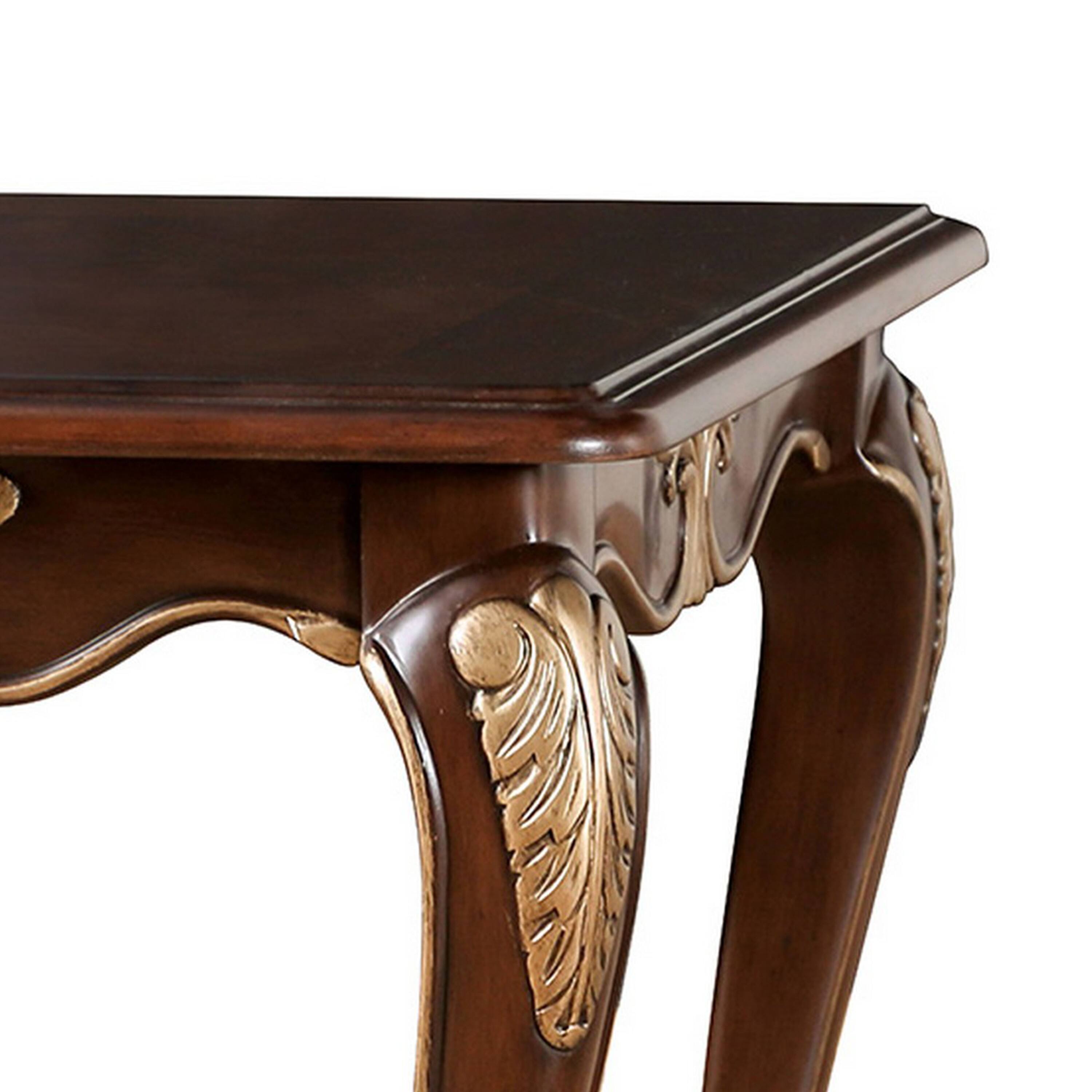 Alt View 2. Manhattan Lane - Saili Side End Table, Gold Carvings, 29 Inch, Cabriole, Tobacco Brown Wood - Tobacco Brown, Gold.