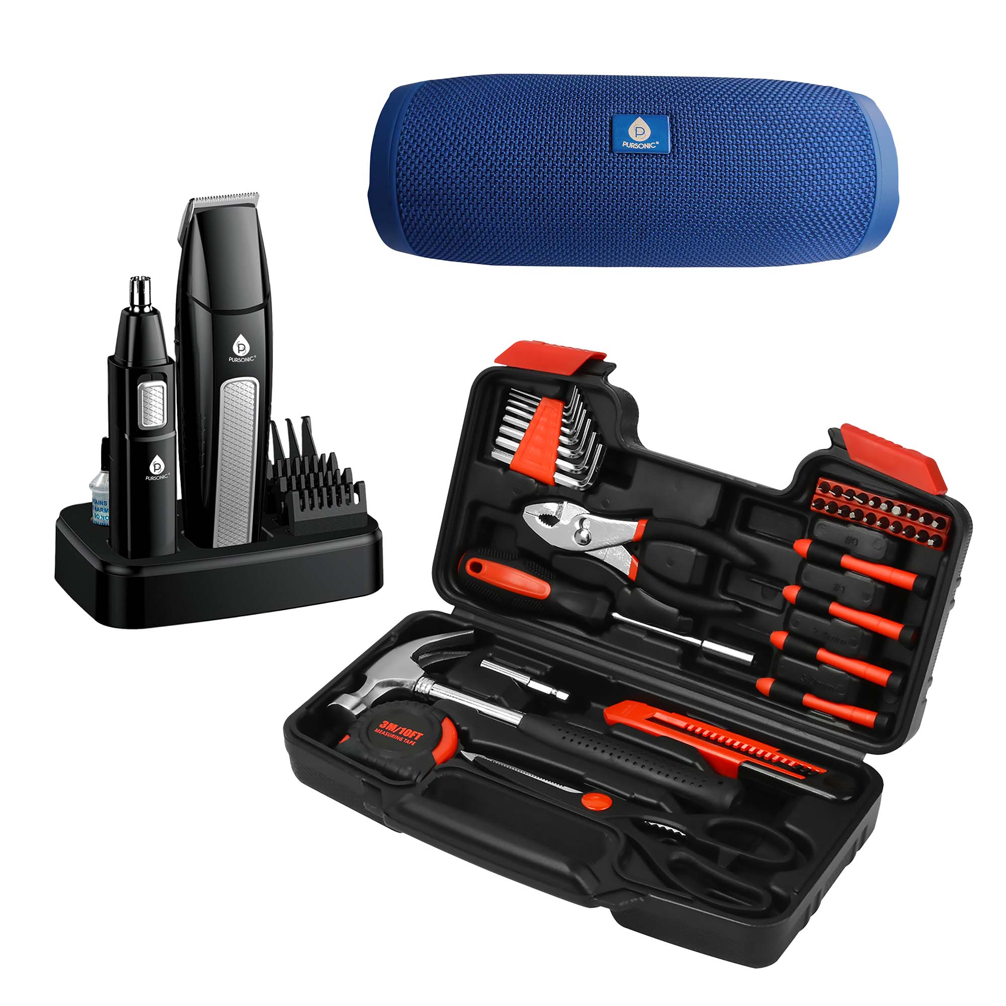 Pursonic - Ultimate Men’s Package – Tool Kit, Wireless Speaker & Grooming Set for Everyday Excellence - Multicolor