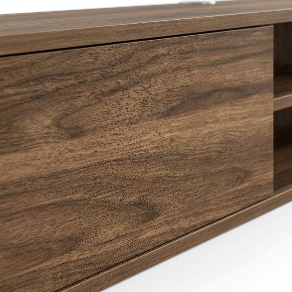 Alt View 4. FurniFact - Brown Floating TV Stand with Wall Mount and Modern Storage Design - Brown.